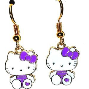 Whimsical character kitty dangle earrings for girls and women